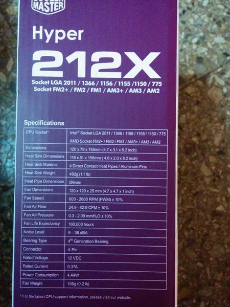 Specifications cooler master hyper 212X